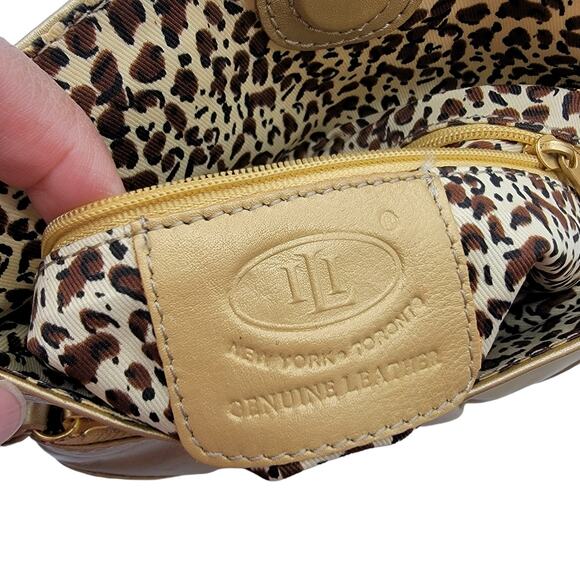 iLi New York Gold Leather Leopard Print Interior Foldover Clutch Handbag - Picture 5 of 6
